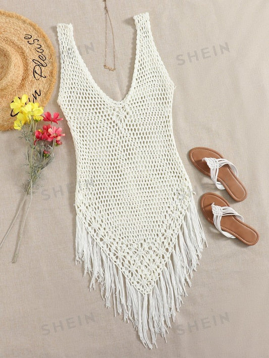 Swim Oasis Fringe Hem Crochet Cover Up-2 Colors