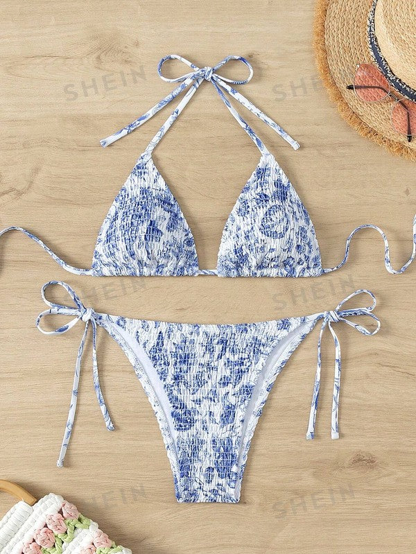 Printed Push-Up Strap Bikini Set