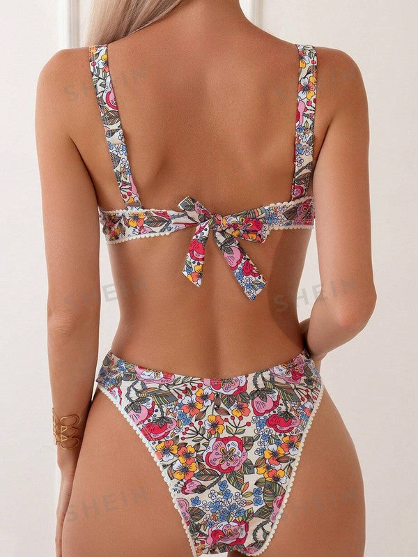 Printed Lace Two Piece Bikini Set-3 Colors