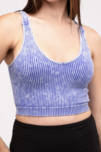 Washed Ribbed Cropped V-Neck Tank Top-4 Colors