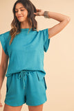 Textured Ruffle Split Top and Drawstring Shorts-3 Colors