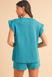 Textured Ruffle Split Top and Drawstring Shorts-3 Colors