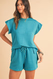 Textured Ruffle Split Top and Drawstring Shorts-3 Colors