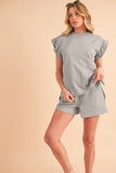 Textured Ruffle Split Top and Drawstring Shorts-3 Colors