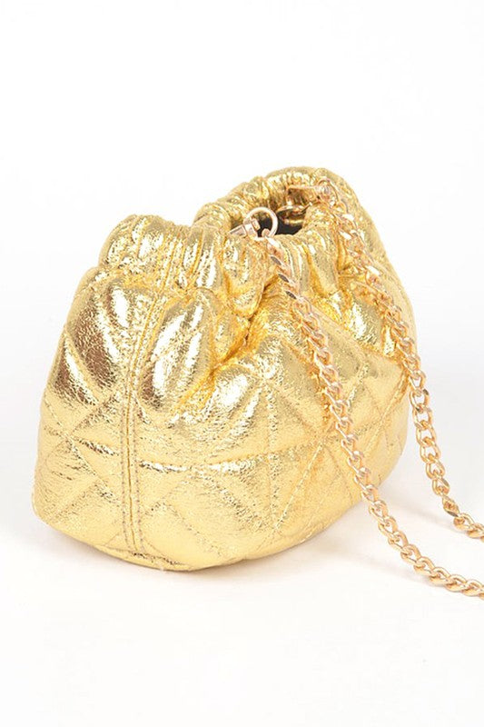 Metallic Quilted Convertible Bucket Swing Bag- 2 Colors