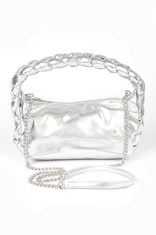 Metallic Braided Top Handle Convertible Bag- 2 Colors