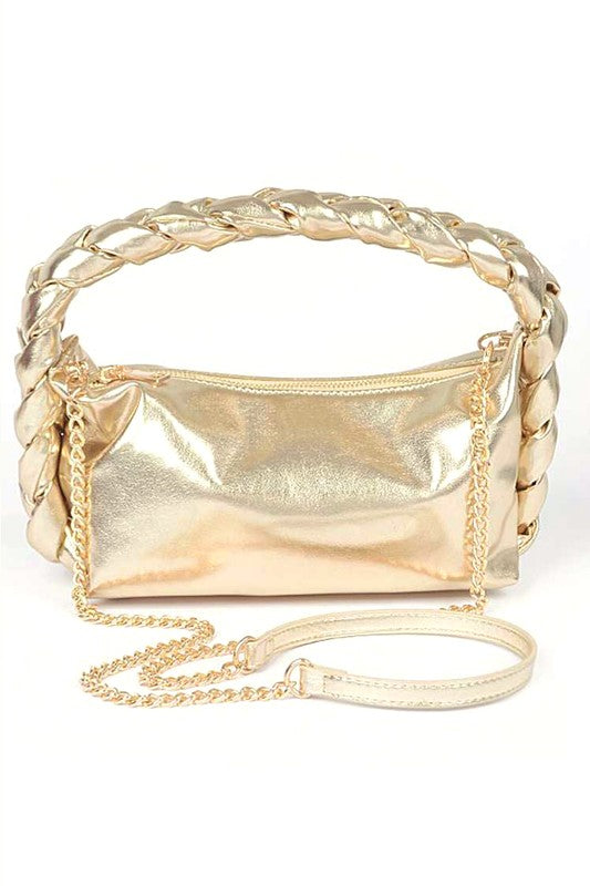 Metallic Braided Top Handle Convertible Bag- 2 Colors