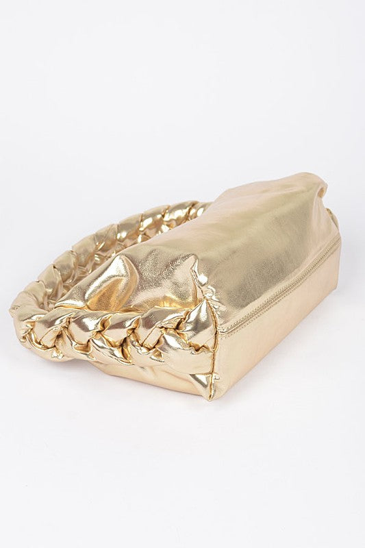 Metallic Braided Top Handle Convertible Bag- 2 Colors
