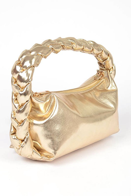 Metallic Braided Top Handle Convertible Bag- 2 Colors