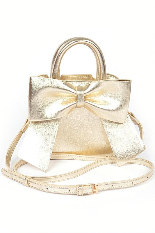 Metallic Bow Tie Top Handle Swing Bag- 5 Colors