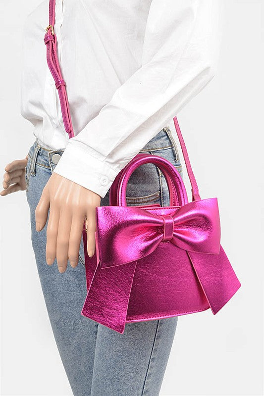 Metallic Bow Tie Top Handle Swing Bag- 5 Colors