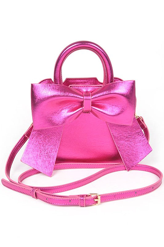 Metallic Bow Tie Top Handle Swing Bag- 5 Colors
