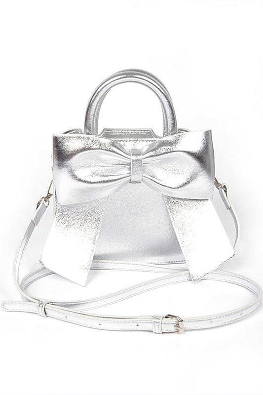 Metallic Bow Tie Top Handle Swing Bag- 5 Colors