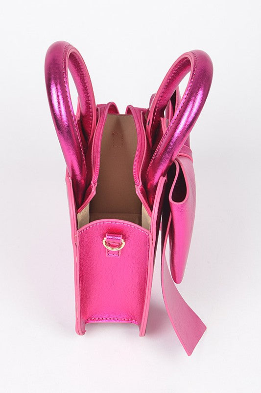 Metallic Bow Tie Top Handle Swing Bag- 5 Colors
