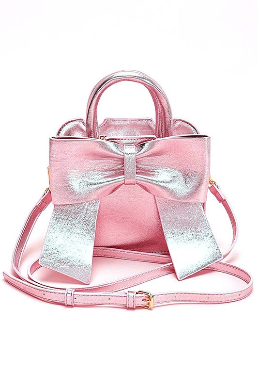 Metallic Bow Tie Top Handle Swing Bag- 5 Colors