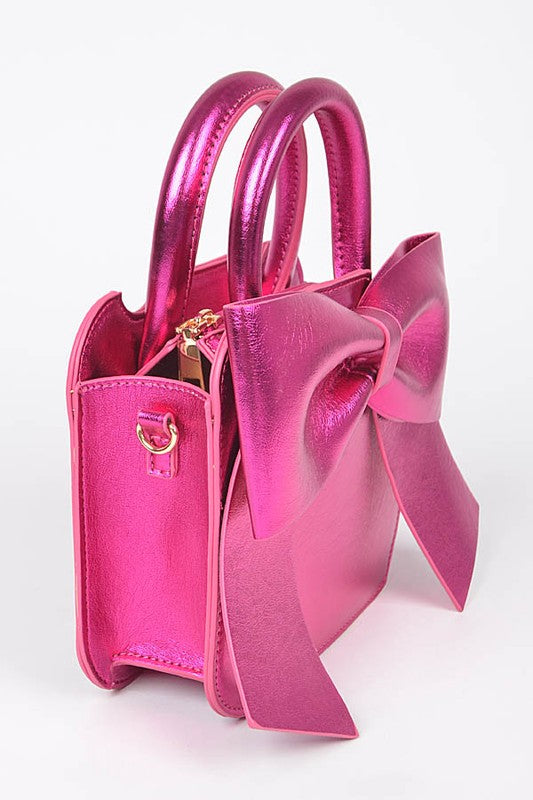 Metallic Bow Tie Top Handle Swing Bag- 5 Colors