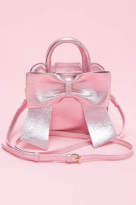 Metallic Bow Tie Top Handle Swing Bag- 5 Colors