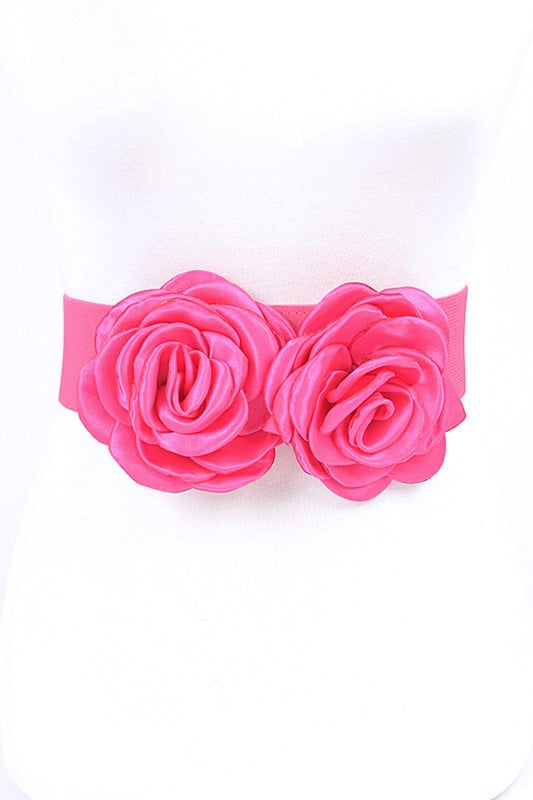 Satin Double Flower Elastic Belt-7 Colors