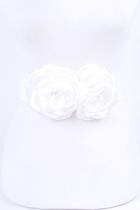 Satin Double Flower Elastic Belt-7 Colors