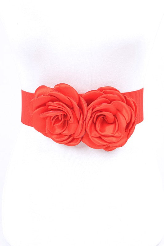 Satin Double Flower Elastic Belt-7 Colors