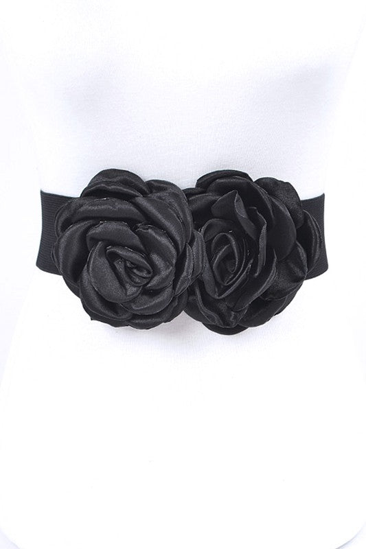 Satin Double Flower Elastic Belt-7 Colors