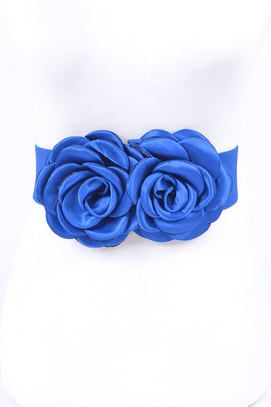 Satin Double Flower Elastic Belt-7 Colors