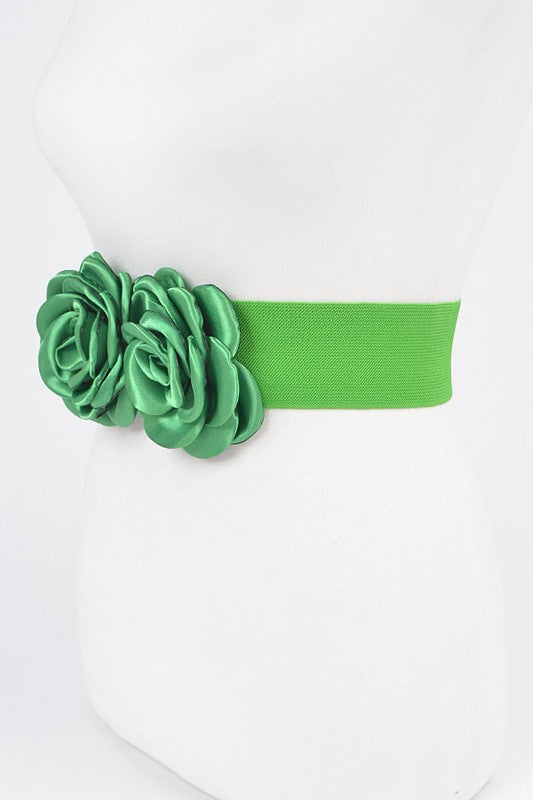 Satin Double Flower Elastic Belt-7 Colors