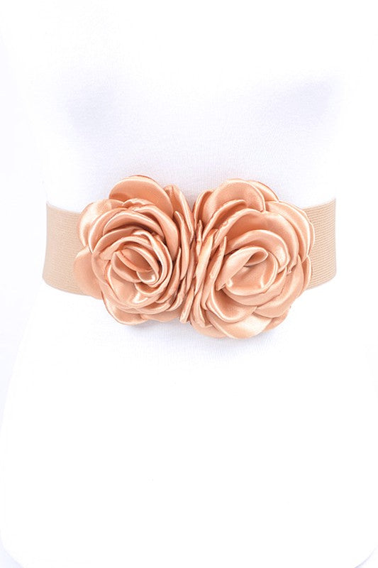 Satin Double Flower Elastic Belt-7 Colors