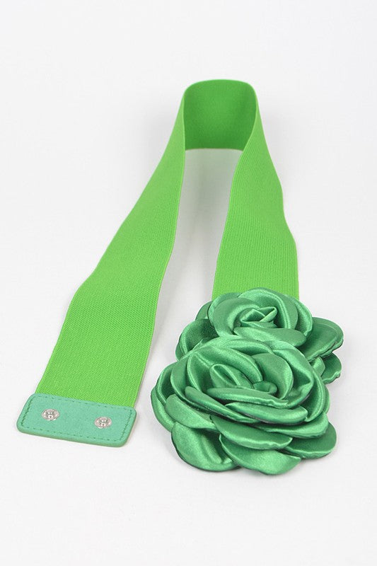 Satin Double Flower Elastic Belt-7 Colors