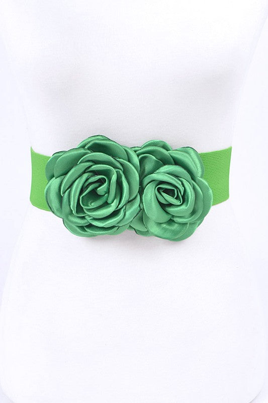 Satin Double Flower Elastic Belt-7 Colors