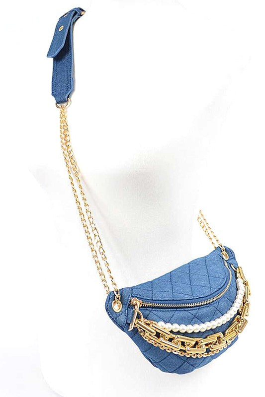 Mix Chain Layered Denim Crossbody Bag- 2 Colors