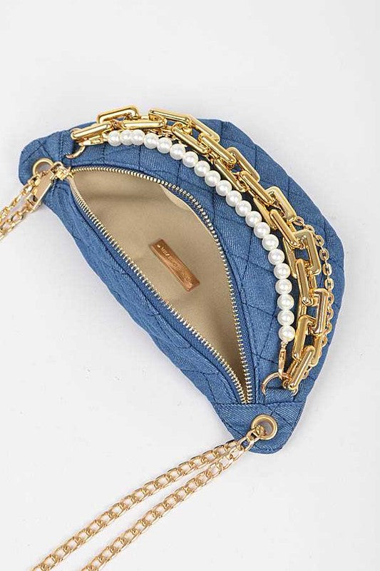 Mix Chain Layered Denim Crossbody Bag- 2 Colors