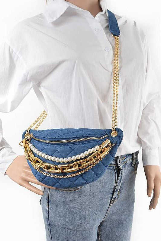 Mix Chain Layered Denim Crossbody Bag- 2 Colors