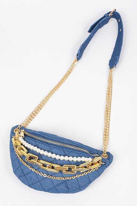 Mix Chain Layered Denim Crossbody Bag- 2 Colors
