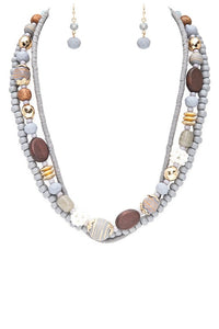 Mix Beads Layered Necklace Set-2 Colors