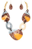 Mix Media Resin Statement Necklace Set-3 Colors