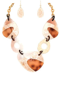 Mix Media Resin Statement Necklace Set-3 Colors