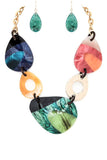 Mix Media Resin Statement Necklace Set-3 Colors