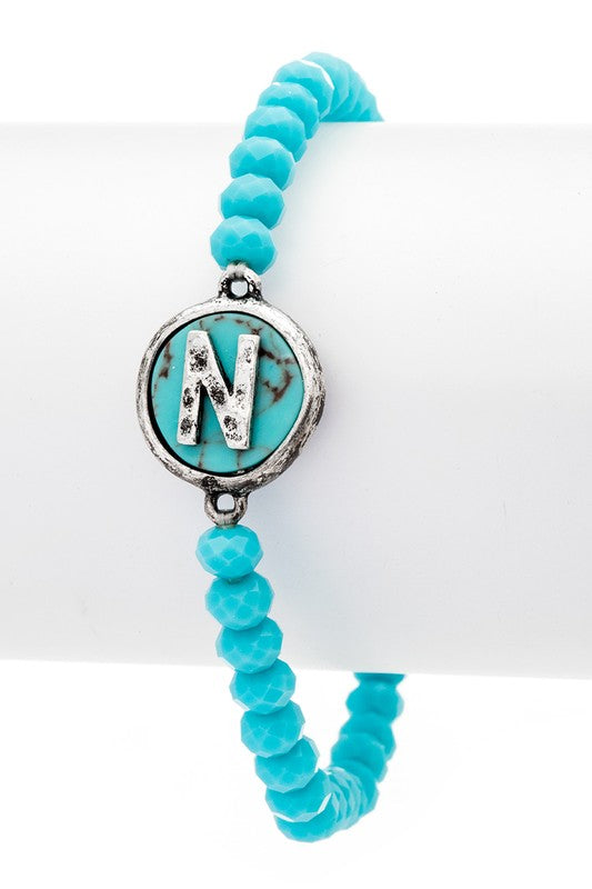 Initial N Turquoise Charm Stretch Fashion Bracelet