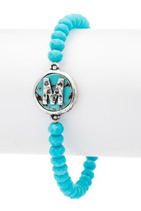 Initial M Turquoise Charm Stretch Bracelet