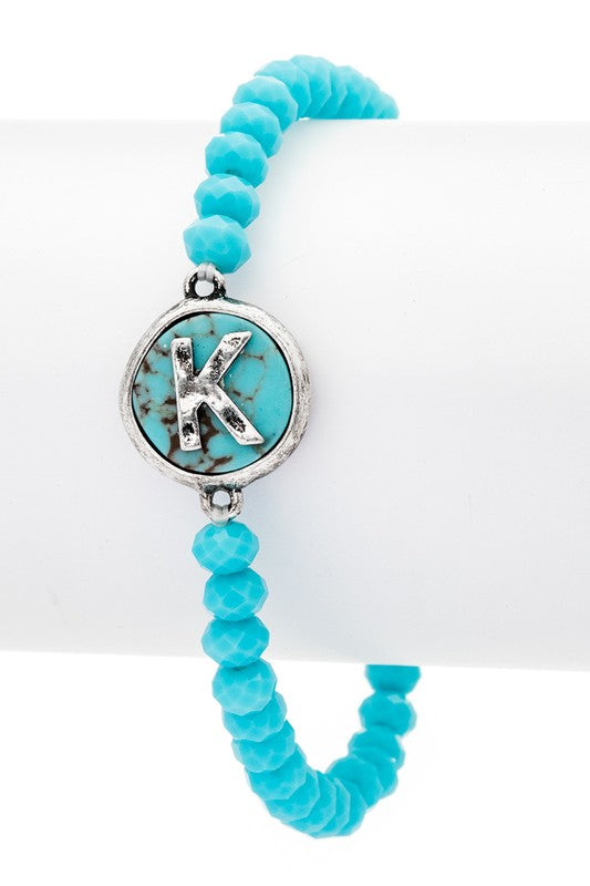 Initial K Turquoise Charm Stretch Bracelet
