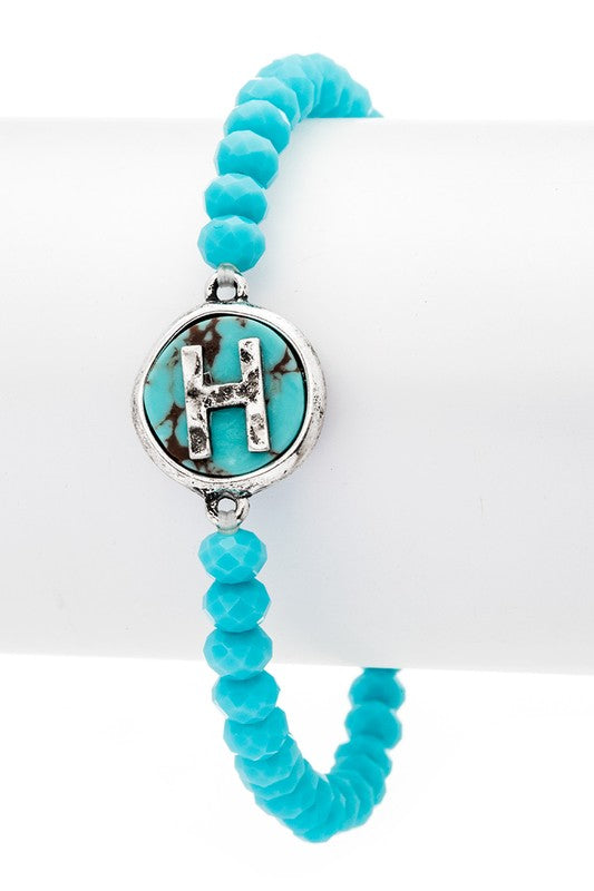 Initial H Turquoise Charm Stretch Bracelet