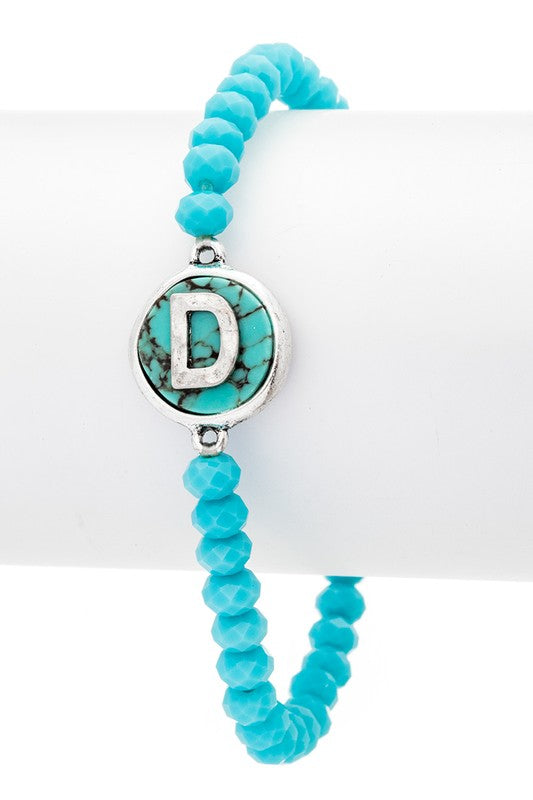 Initial D Turquoise Charm Stretch Bracelet
