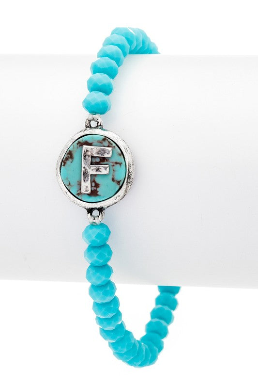 Initial F Turquoise Charm Stretch Bracelet