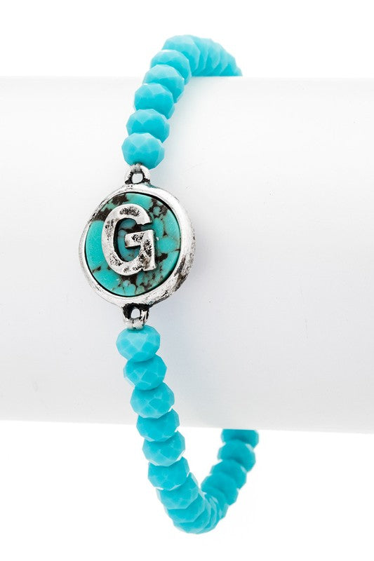 Initial G Turquoise Charm Stretch Bracelet