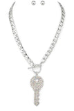 Crystal Key Pendant Necklace Set- 3 Colors