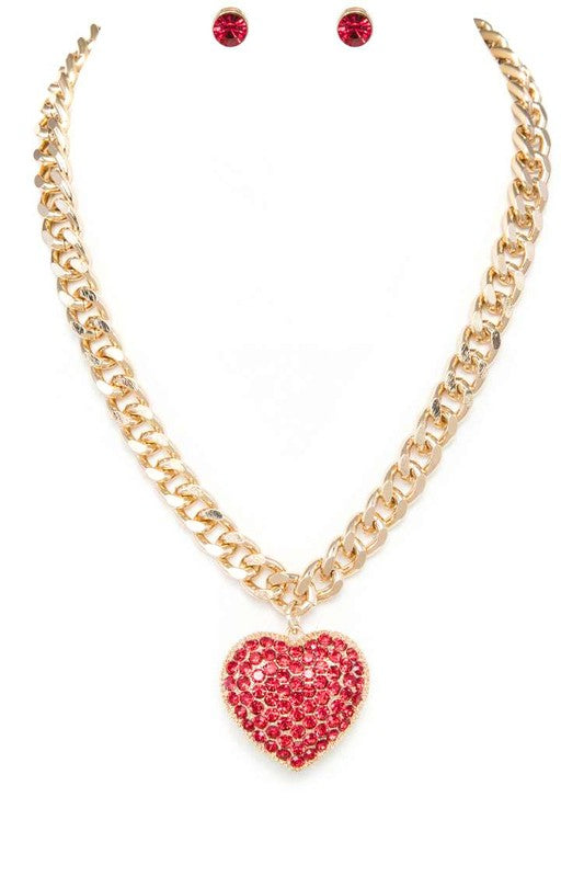Crystal Heart Pendant Necklace Set-2 Colors