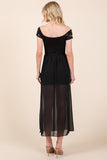 Lace Off Shoulder Chiffon Black Dress