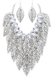 Layered Leaf Statement Bib Necklace Set- 2 Colors