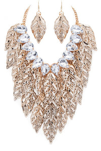 Layered Leaf Statement Bib Necklace Set- 2 Colors